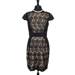 Jessica Simpson NWOT Black Lace w/ Nude Lining Cap Sleeves Women’s Dress Size 10